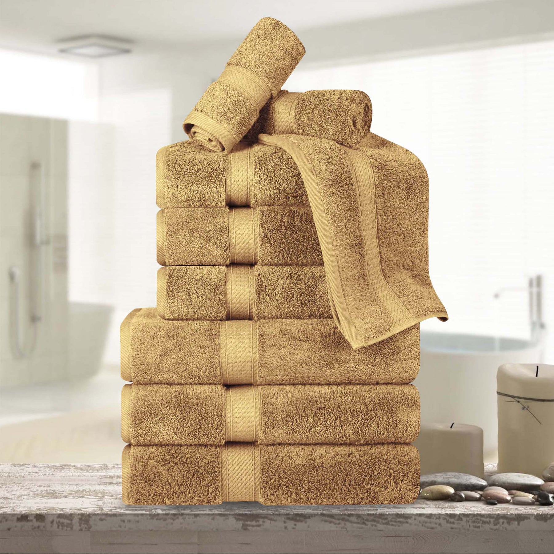 Superior Egyptian Cotton Plush Heavyweight Absorbent Luxury Soft 9-Piece Towel Set - Toast