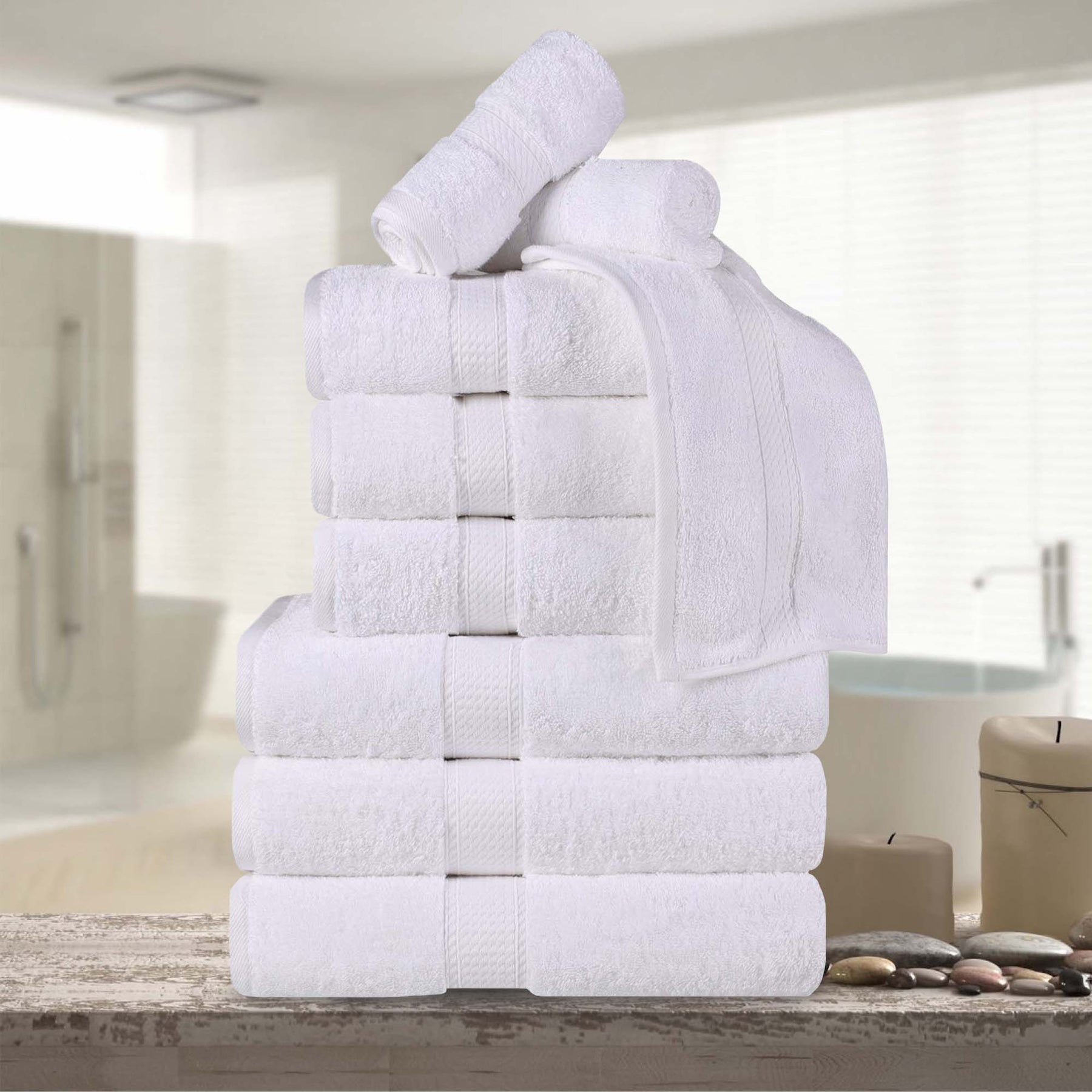 Superior Egyptian Cotton Plush Heavyweight Absorbent Luxury Soft 9-Piece Towel Set - White