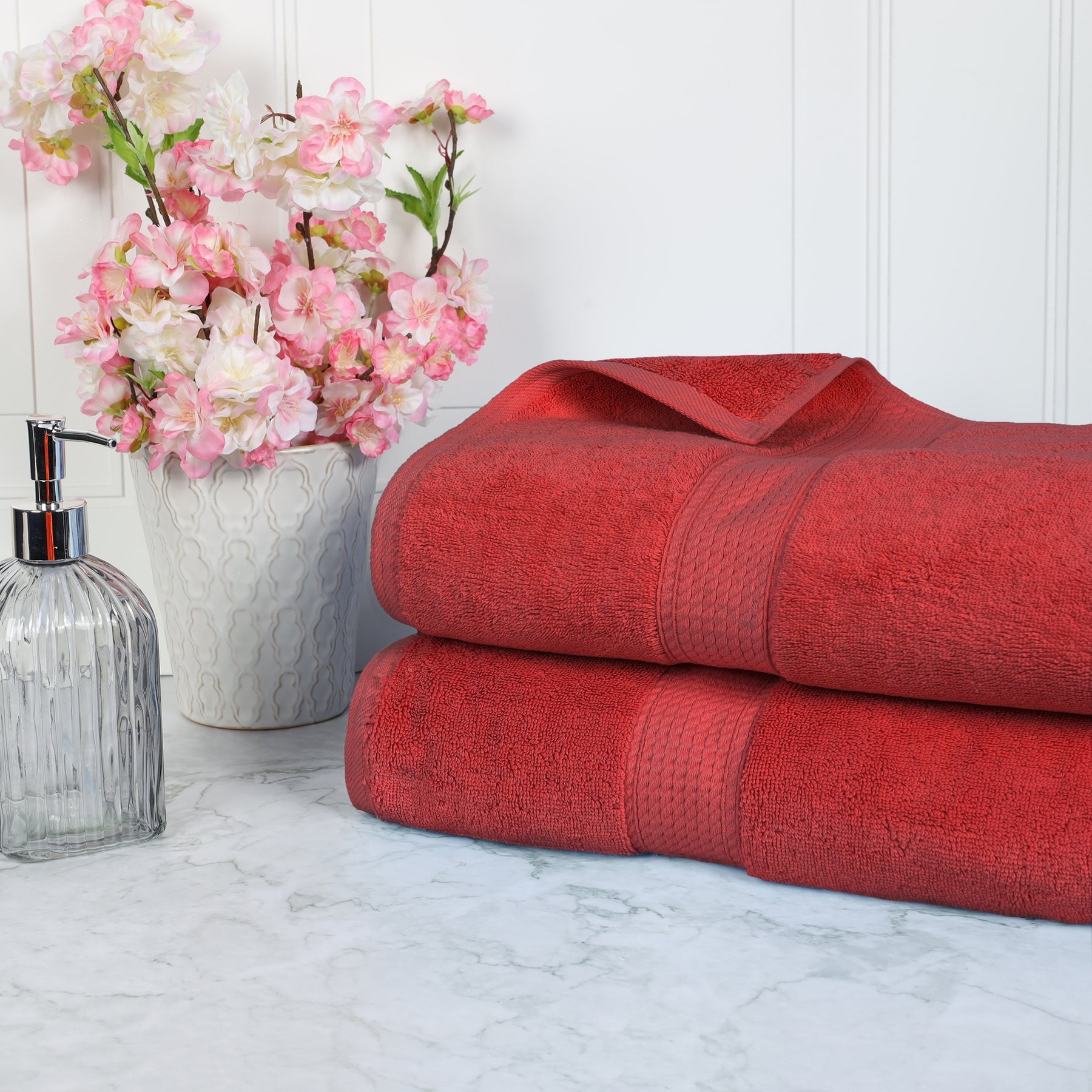 Egyptian Cotton Highly Absorbent 2 Piece Ultra-Plush Solid Bath Sheet Set - Red