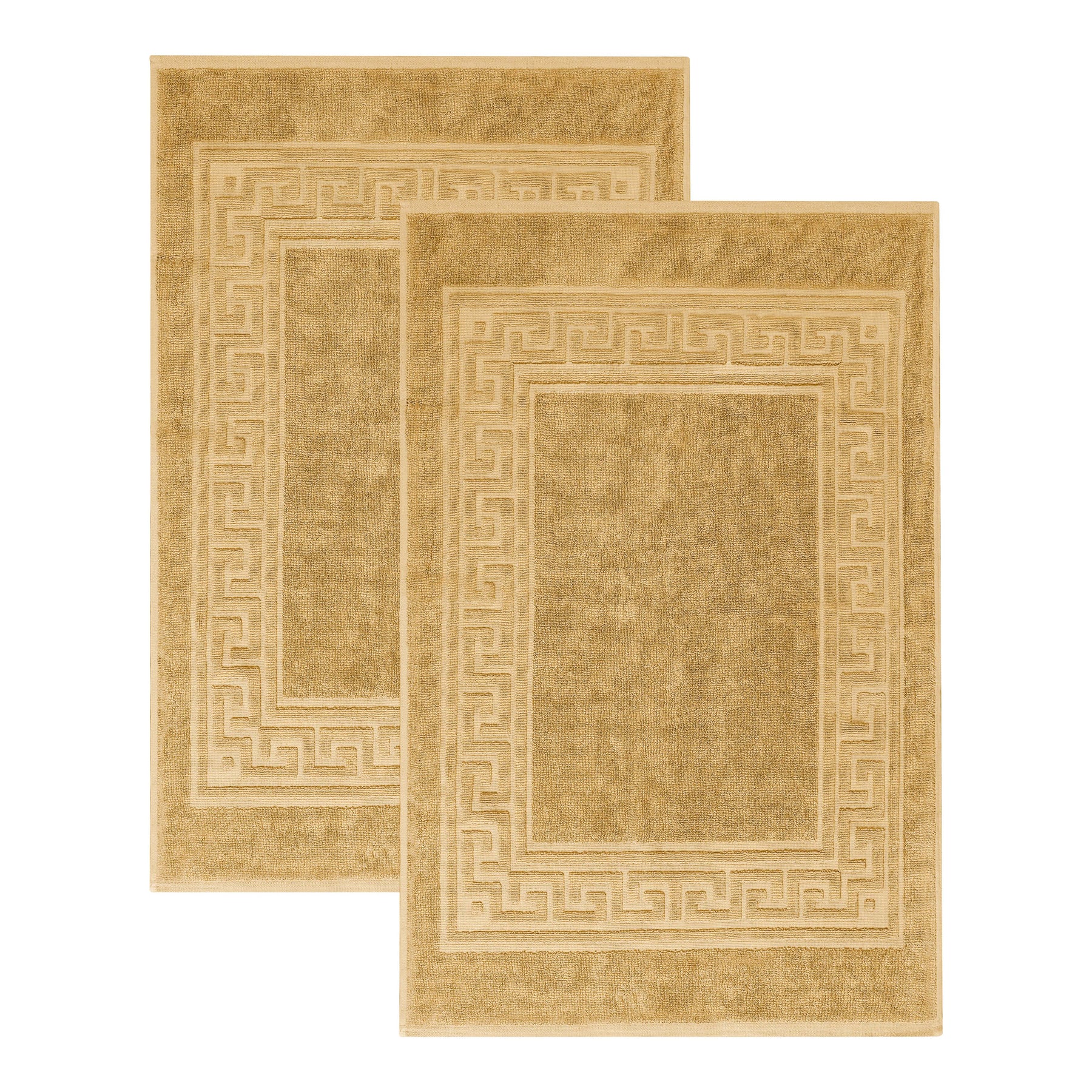 100% Cotton Highly-Absorbent Greek Key Border Solid 2-Piece Bath Mat Set - Gold
