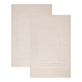 100% Cotton Highly-Absorbent Greek Key Border Solid 2-Piece Bath Mat Set - Ivory