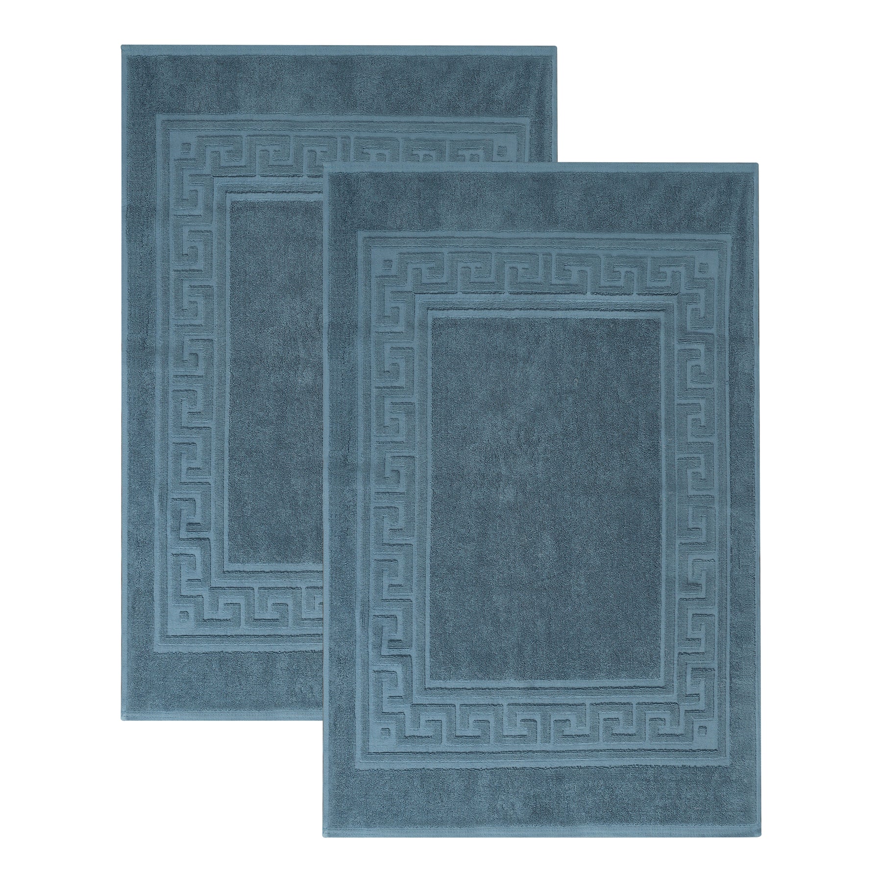 100% Cotton Highly-Absorbent Greek Key Border Solid 2-Piece Bath Mat Set - Sapphire