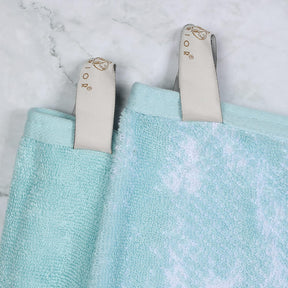 Superior Cotton Medium Weight Marble Solid Jacquard Border Bath Towels (Set of 4) - Teal 