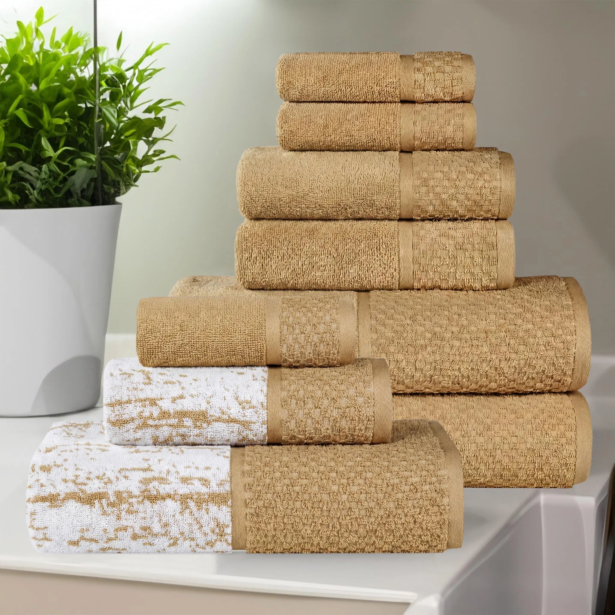 Lodi Cotton 9-Piece Bathroom Towel Set – Absorbent Mid-Weight Solids & Patterns