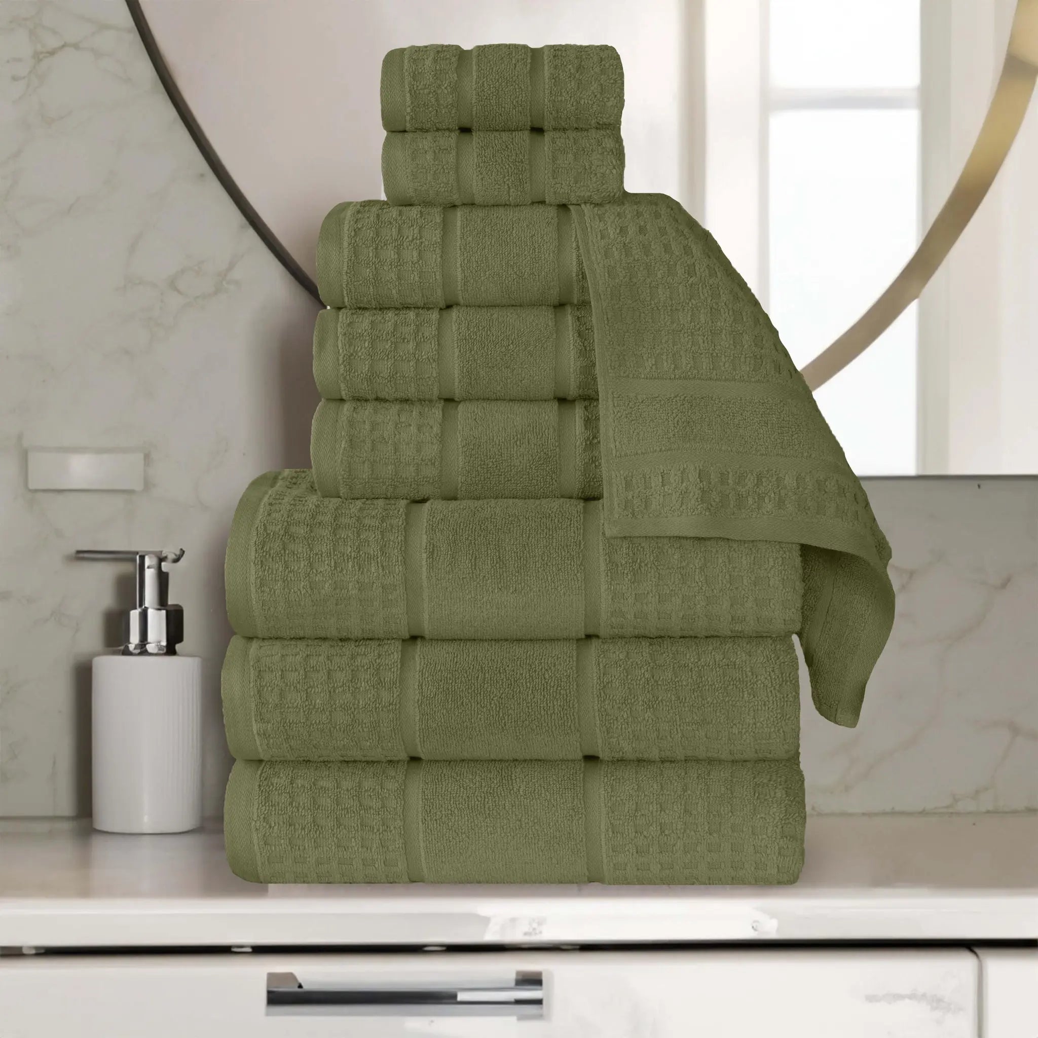 Napa Zero Twist Cotton Solid Waffle Honeycomb 9 Piece Towel Set - Towel Set by Superior Brand