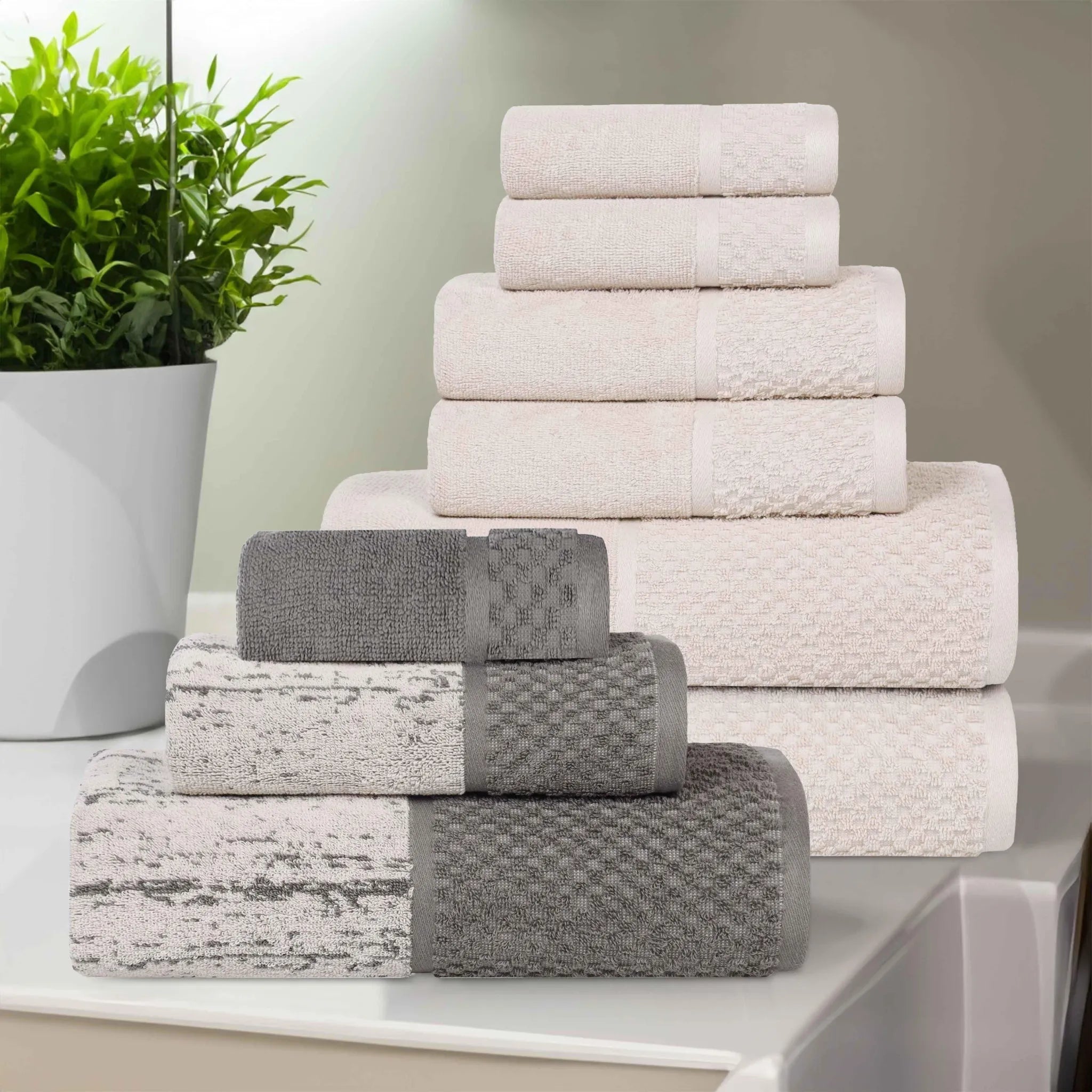 Lodi Cotton 9-Piece Bathroom Towel Set – Absorbent Mid-Weight Solids & Patterns