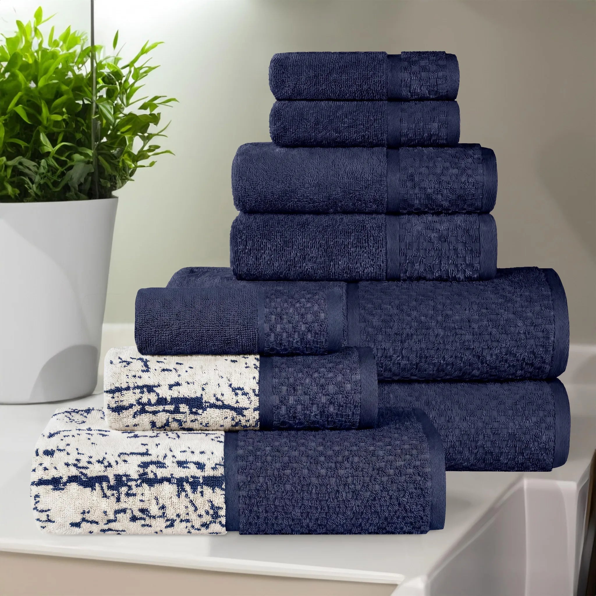 Lodi Cotton 9-Piece Bathroom Towel Set – Absorbent Mid-Weight Solids & Patterns