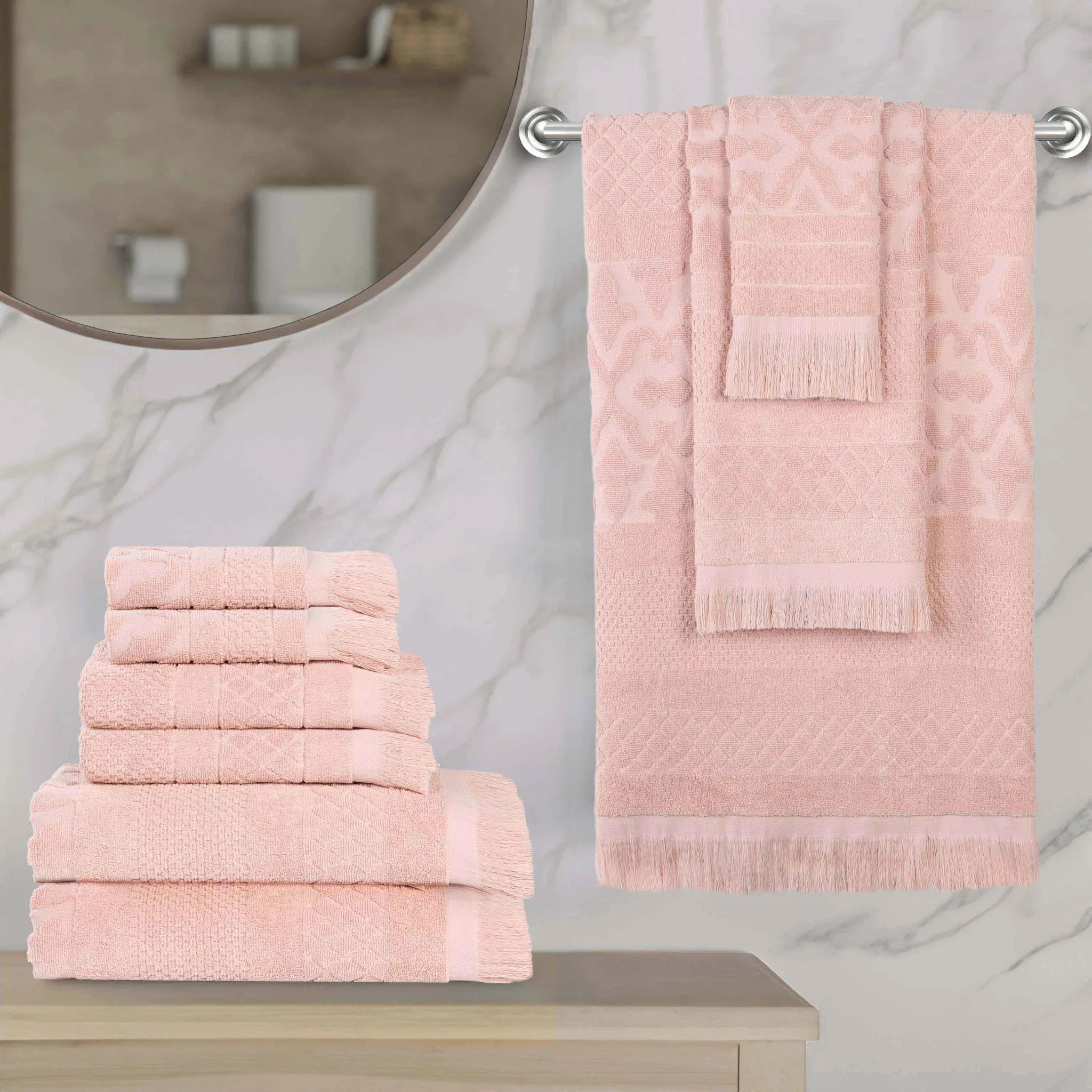 Rolla Cotton Geometric Jacquard Plush Soft Absorbent 9 Piece Towel Set - Towel Set by Superior Brand