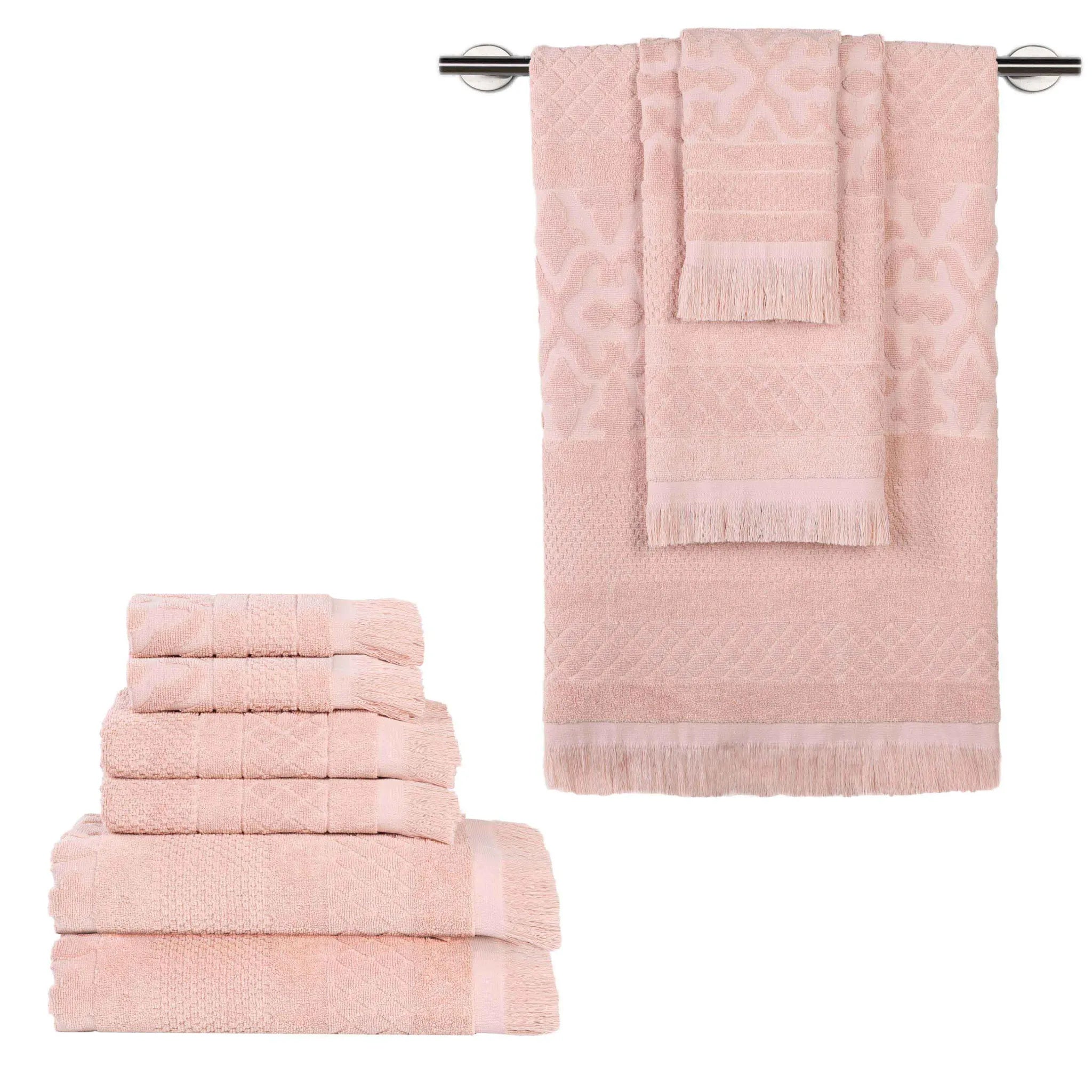 Rolla Cotton Geometric Jacquard Plush Soft Absorbent 9 Piece Towel Set - Towel Set by Superior Brand