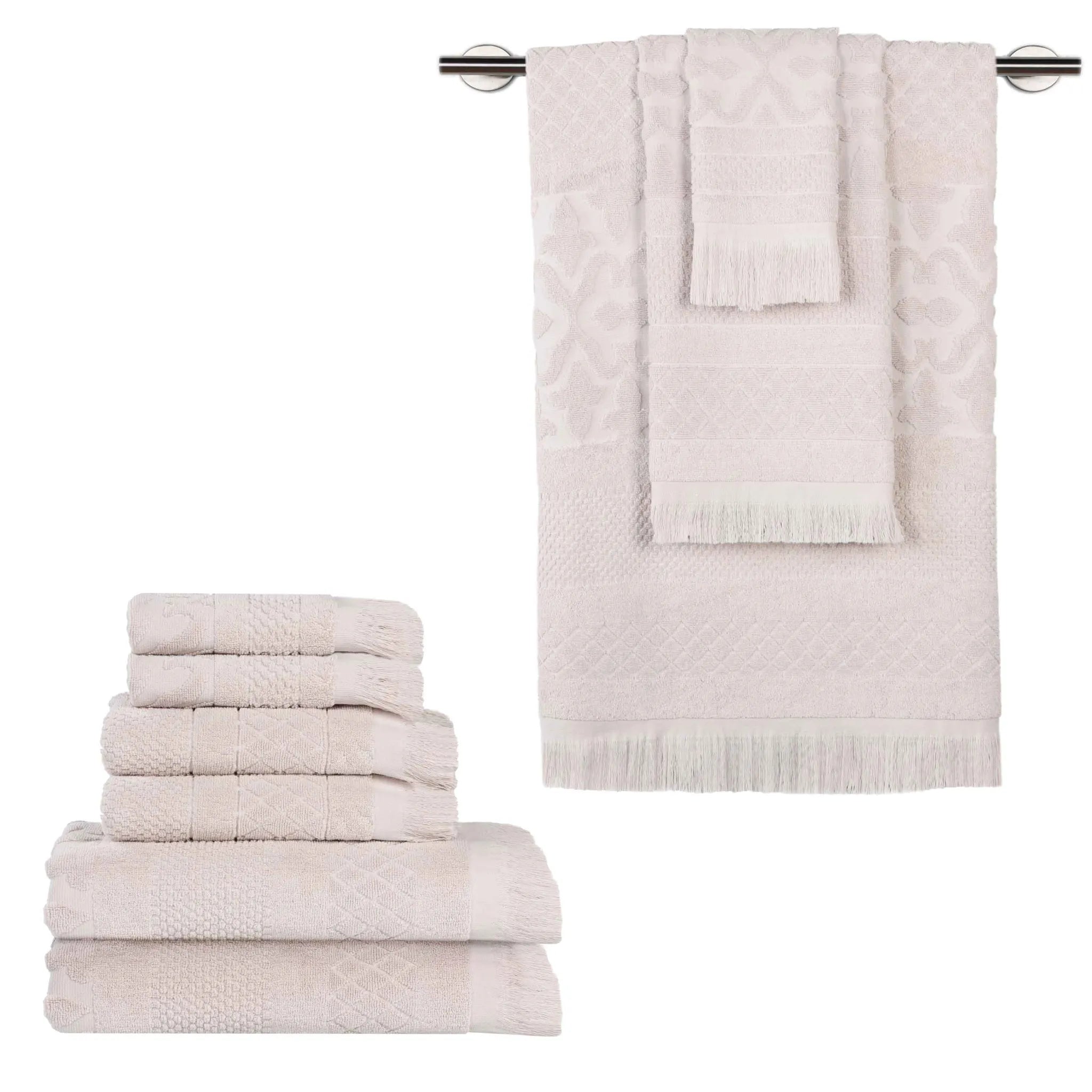 Rolla Cotton Geometric Jacquard Plush Soft Absorbent 9 Piece Towel Set - Towel Set by Superior Brand