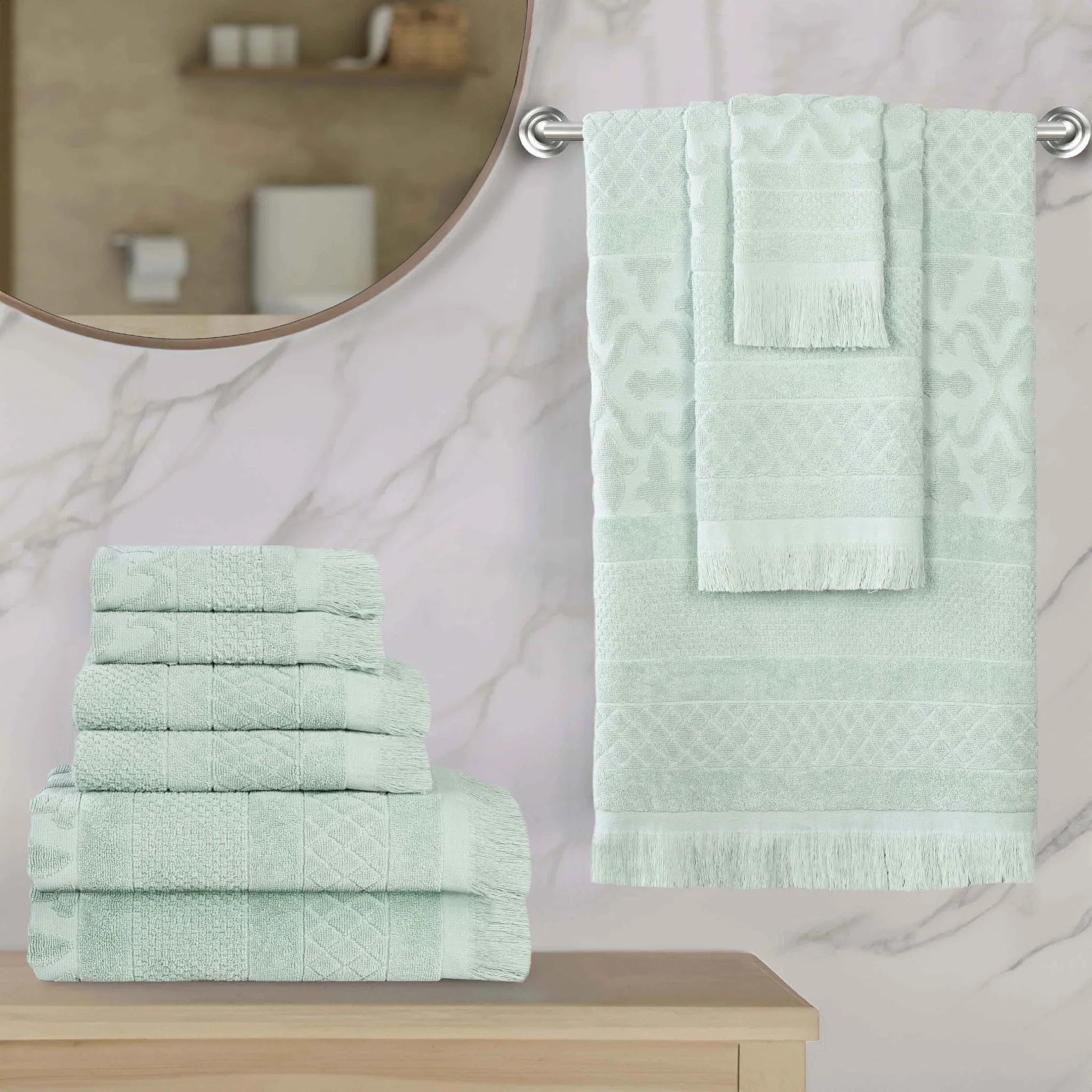 Rolla Cotton Geometric Jacquard Plush Soft Absorbent 9 Piece Towel Set - Towel Set by Superior Brand