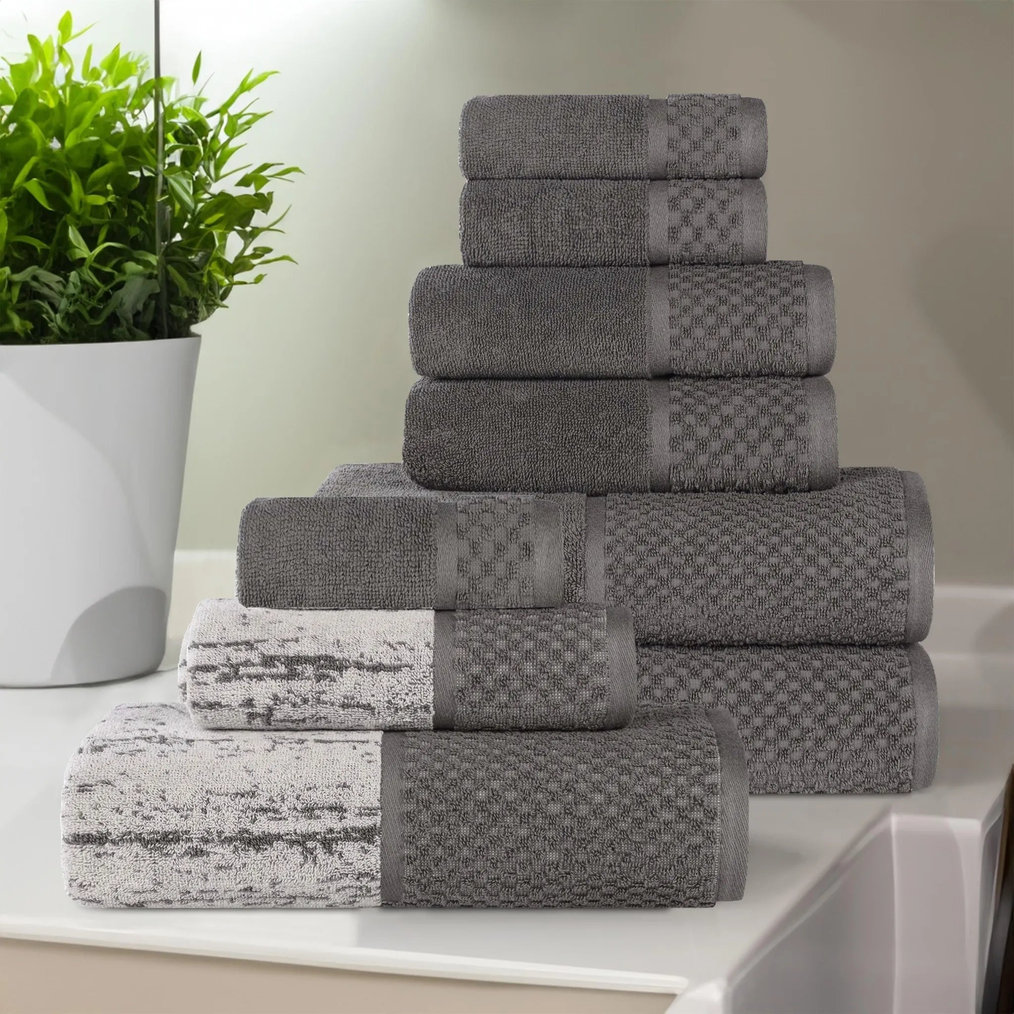 Lodi Cotton 9-Piece Bathroom Towel Set – Absorbent Mid-Weight Solids & Patterns