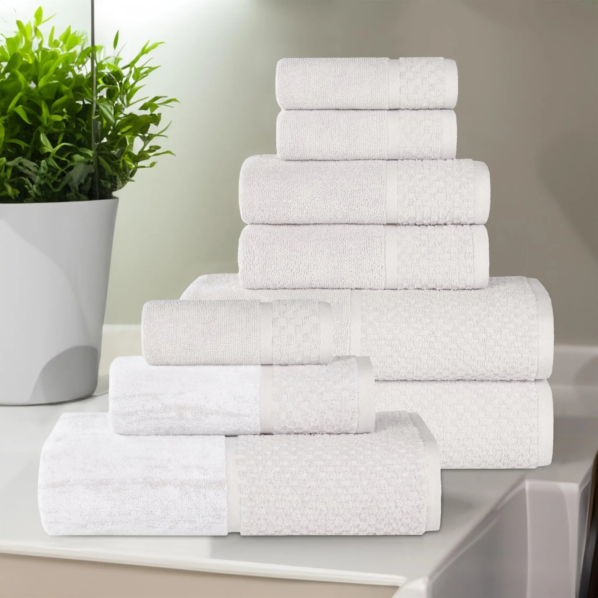 Lodi Cotton 9-Piece Bathroom Towel Set – Absorbent Mid-Weight Solids & Patterns