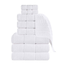 Zero Twist Cotton Waffle Honeycomb Plush Absorbent 9 Piece Towel Set - White