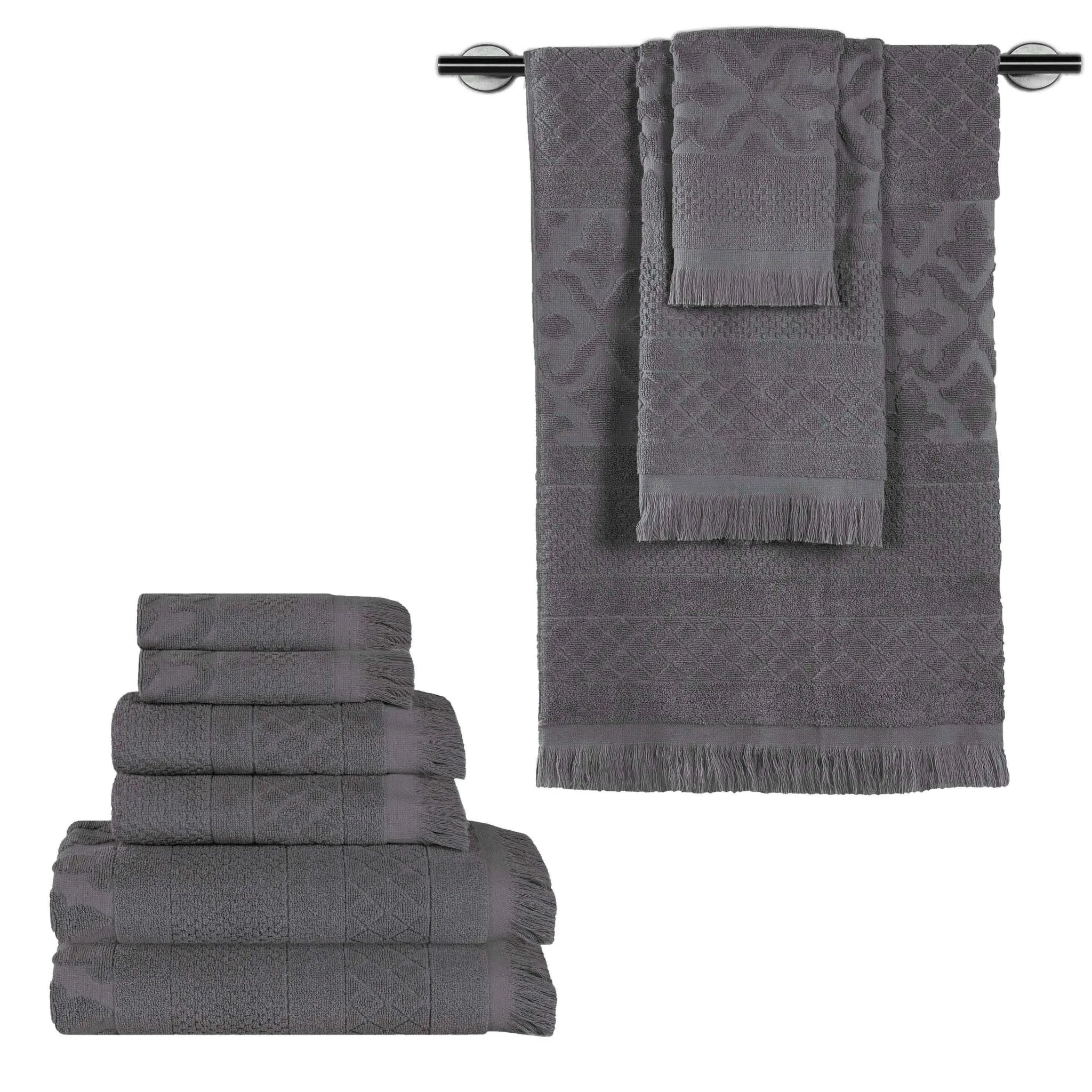Rolla Cotton Geometric Jacquard Plush Soft Absorbent 9 Piece Towel Set - Towel Set by Superior Brand