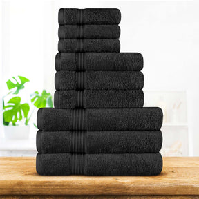 Egyptian Cotton Highly Absorbent Solid 9 Piece Ultra Soft Towel Set - Black