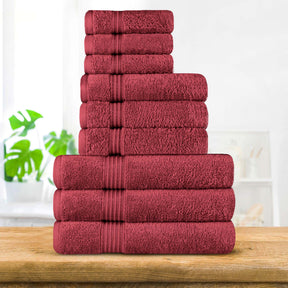 Egyptian Cotton Highly Absorbent Solid 9 Piece Ultra Soft Towel Set - Burgundy