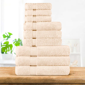 Egyptian Cotton Highly Absorbent Solid 9 Piece Ultra Soft Towel Set - Ivory