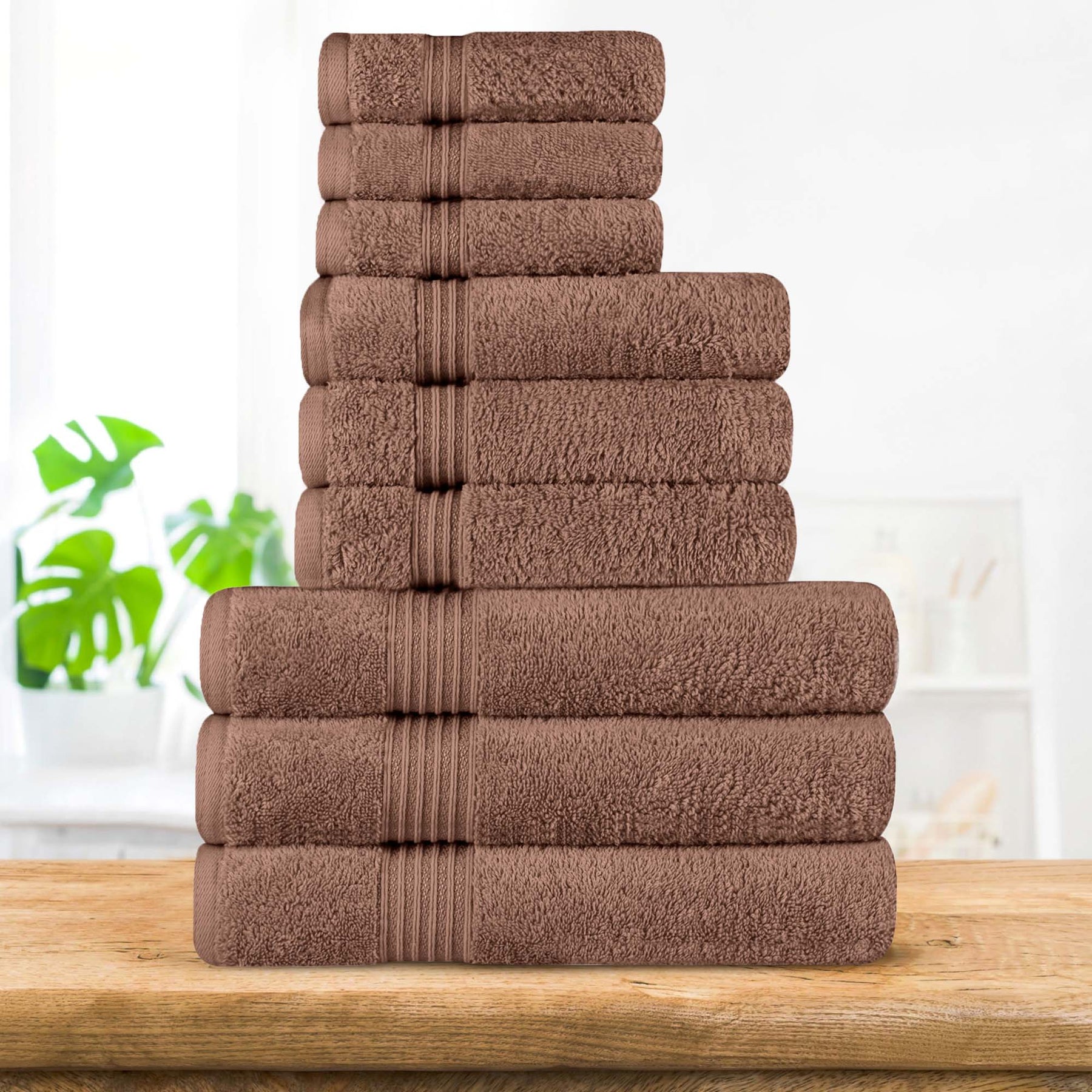 Egyptian Cotton Highly Absorbent Solid 9 Piece Ultra Soft Towel Set - Mocha