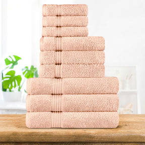 Egyptian Cotton Highly Absorbent Solid 9 Piece Ultra Soft Towel Set - Peach