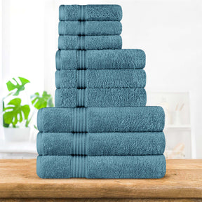 Egyptian Cotton Highly Absorbent Solid 9 Piece Ultra Soft Towel Set - Sapphire