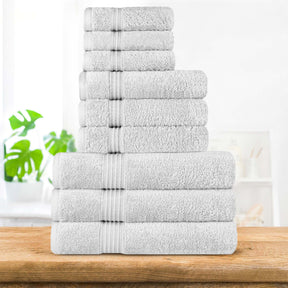 Egyptian Cotton Highly Absorbent Solid 9 Piece Ultra Soft Towel Set - Silver