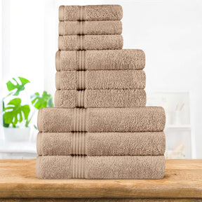 Egyptian Cotton Highly Absorbent Solid 9 Piece Ultra Soft Towel Set - Taupe