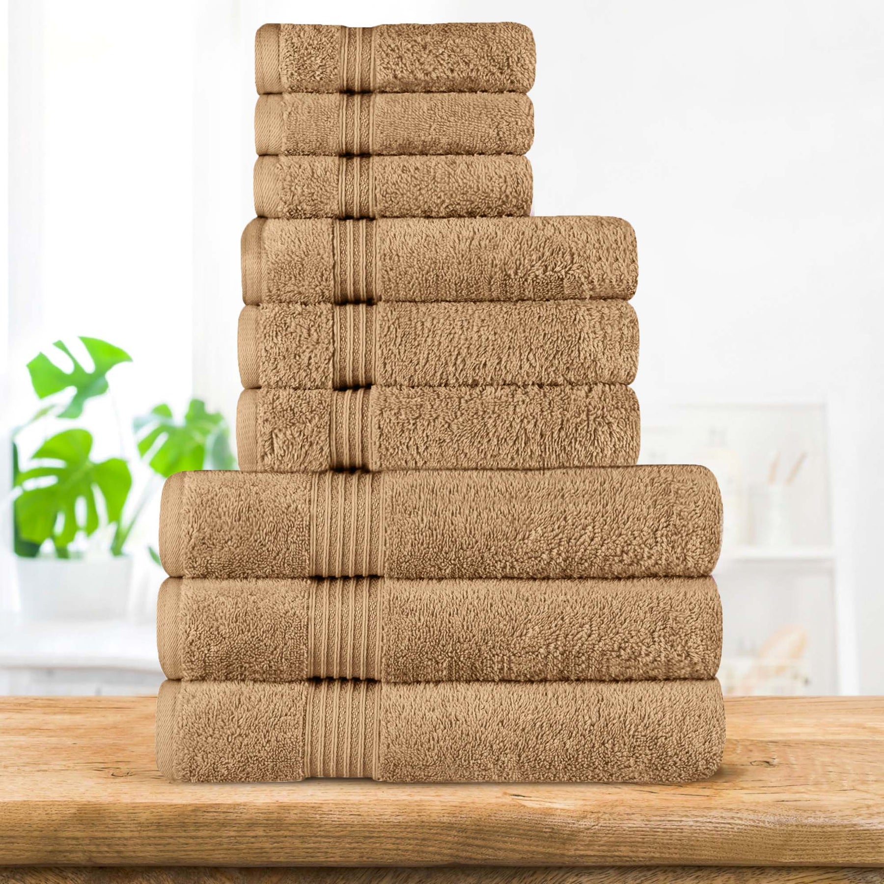 Egyptian Cotton Highly Absorbent Solid 9 Piece Ultra Soft Towel Set - Toast
