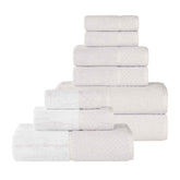 Lodie Cotton Jacquard Solid and Two-Toned 9 Piece Assorted Towel Set - Stone-White