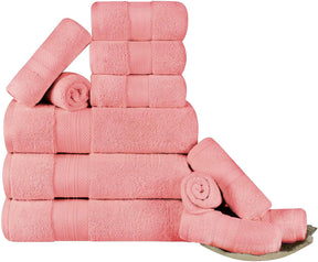 Superior Premium Turkish Cotton Assorted 12-Piece Towel Set - Pink