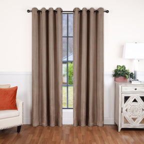 Linen Pattern Washable Room Darkening Blackout Curtains, Set of 2 - Acorn