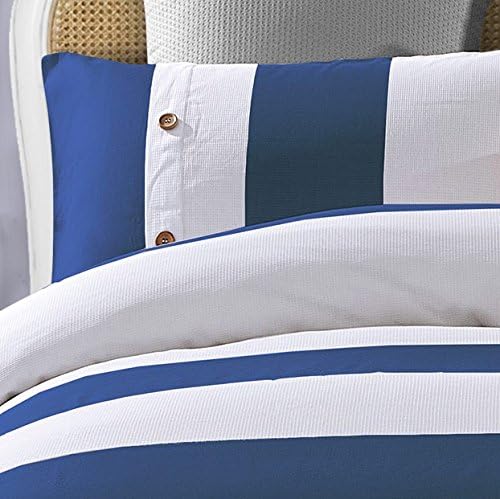 Cotton 3-Piece Nautical Stripe Duvet Cover Set - NavyBlue/White