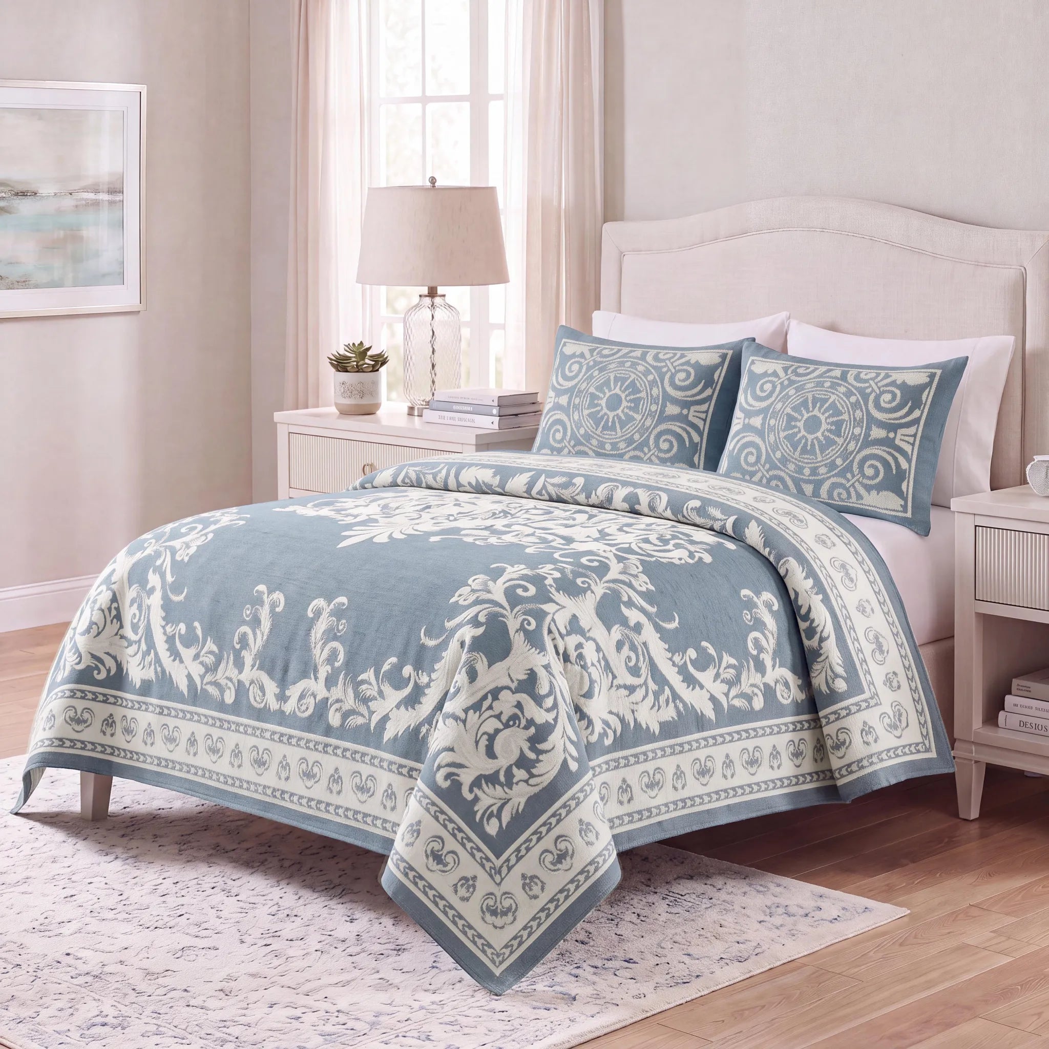 Lightweight Cotton Blend Bedspread Sets Adalie Medallion Jacquard