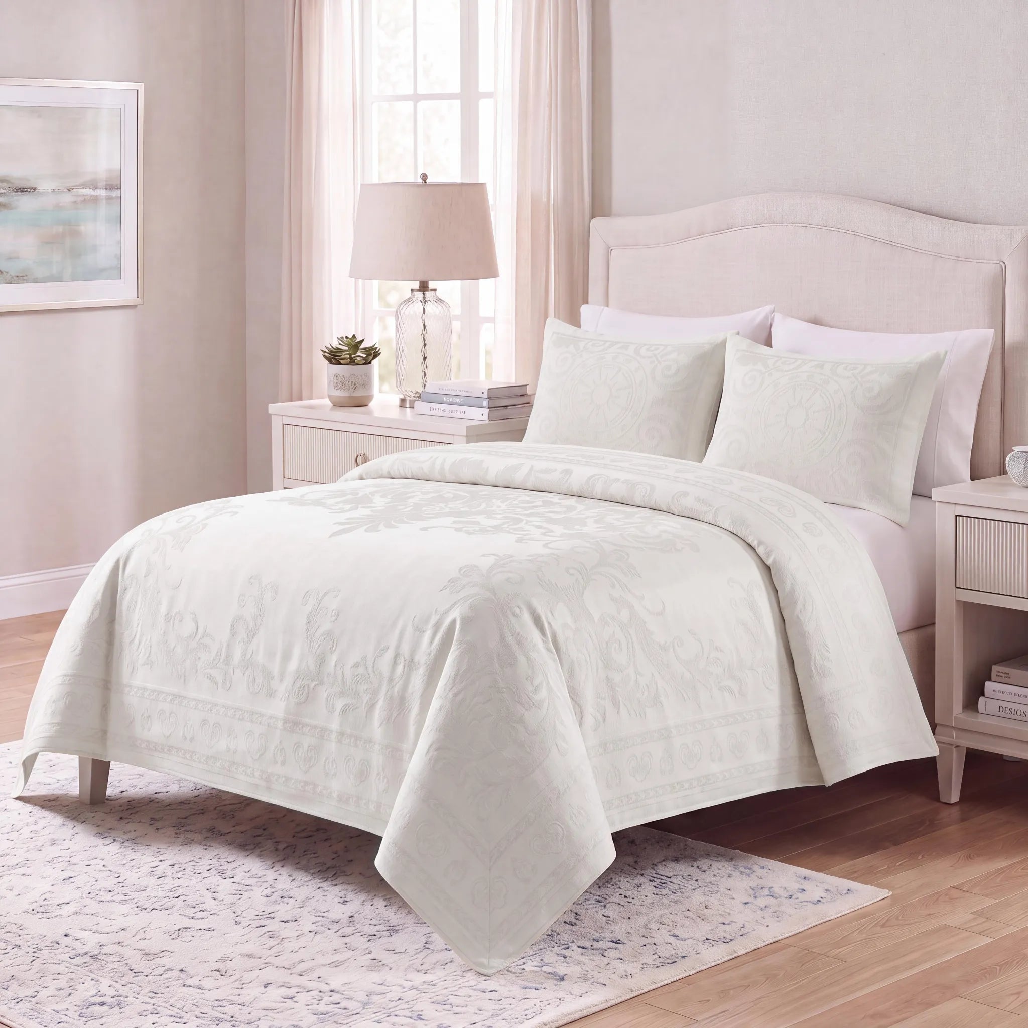 Lightweight Cotton Blend Bedspread Sets Adalie Medallion Jacquard