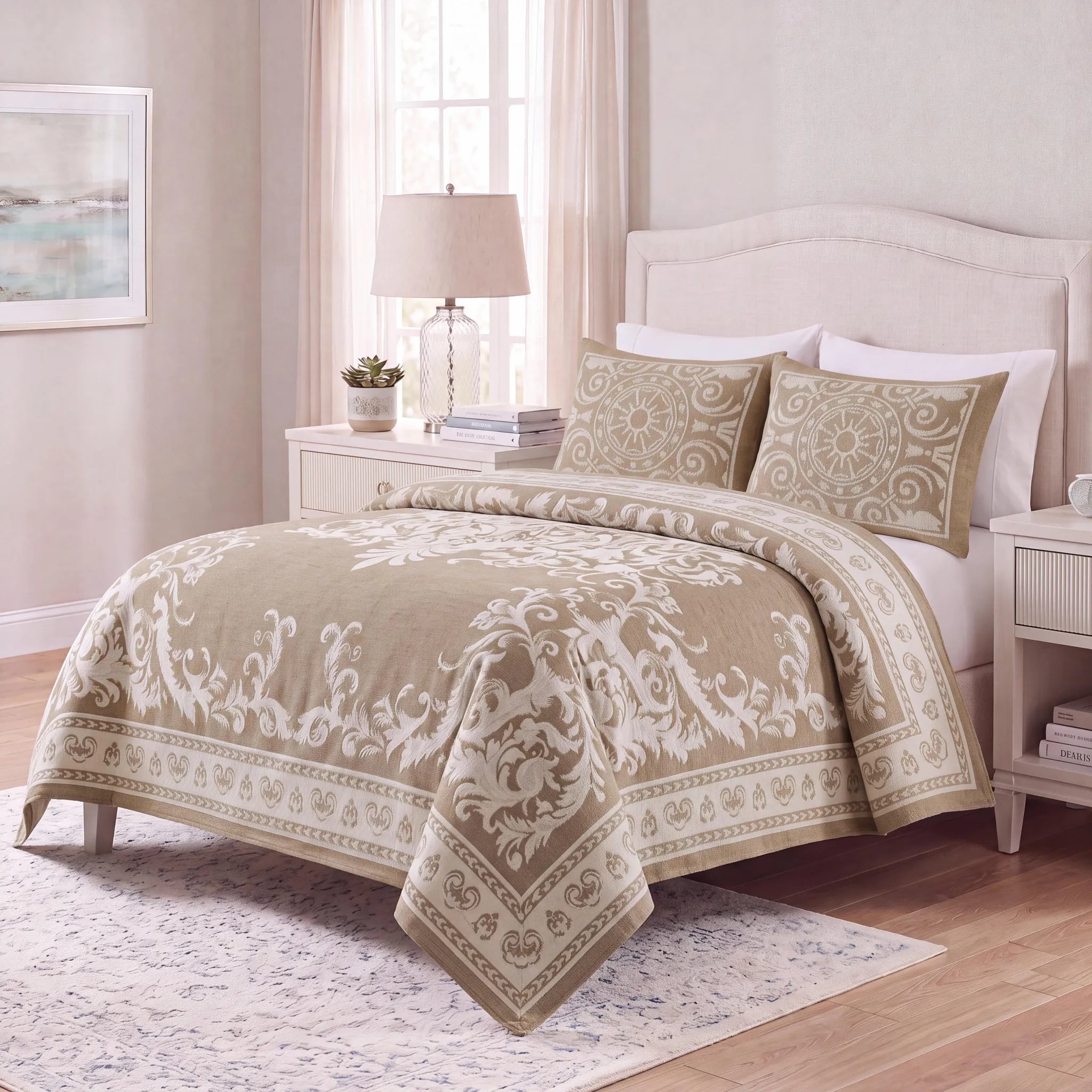 Lightweight Cotton Blend Bedspread Sets Adalie Medallion Jacquard