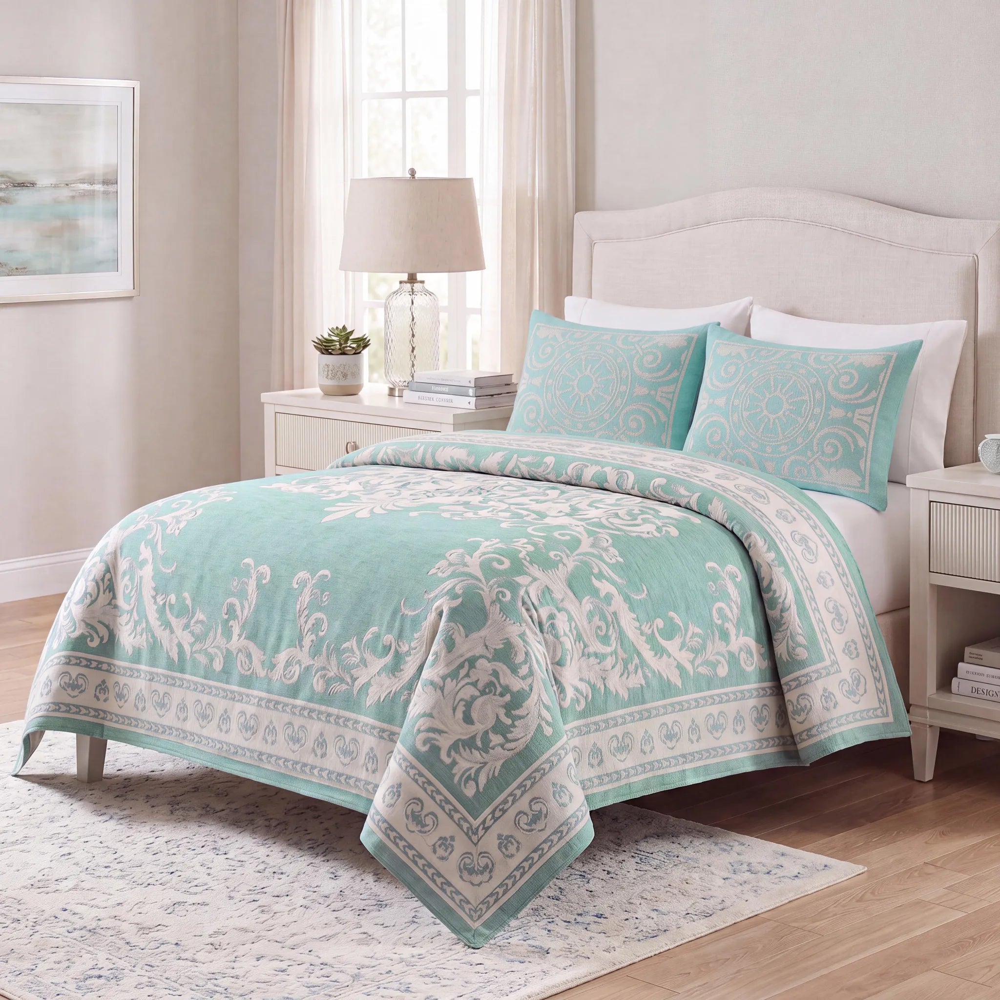 Lightweight Cotton Blend Bedspread Sets Adalie Medallion Jacquard