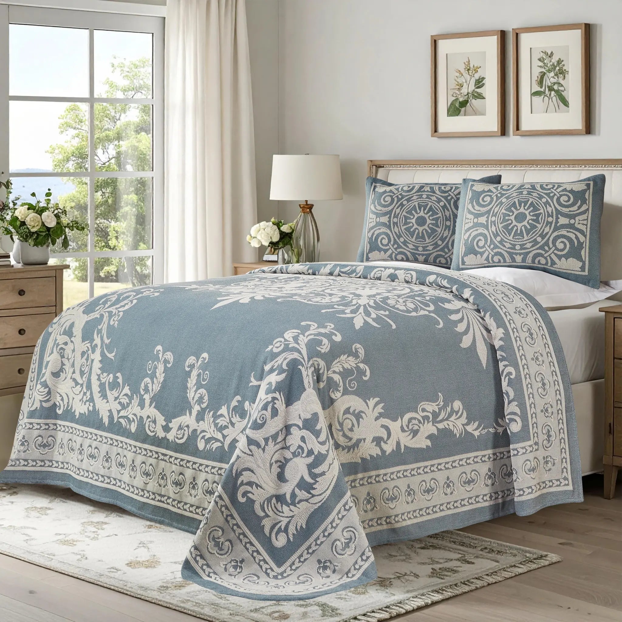 Lightweight Cotton Blend Oversized King Bedspread Sets Adalie Medallion Jacquard