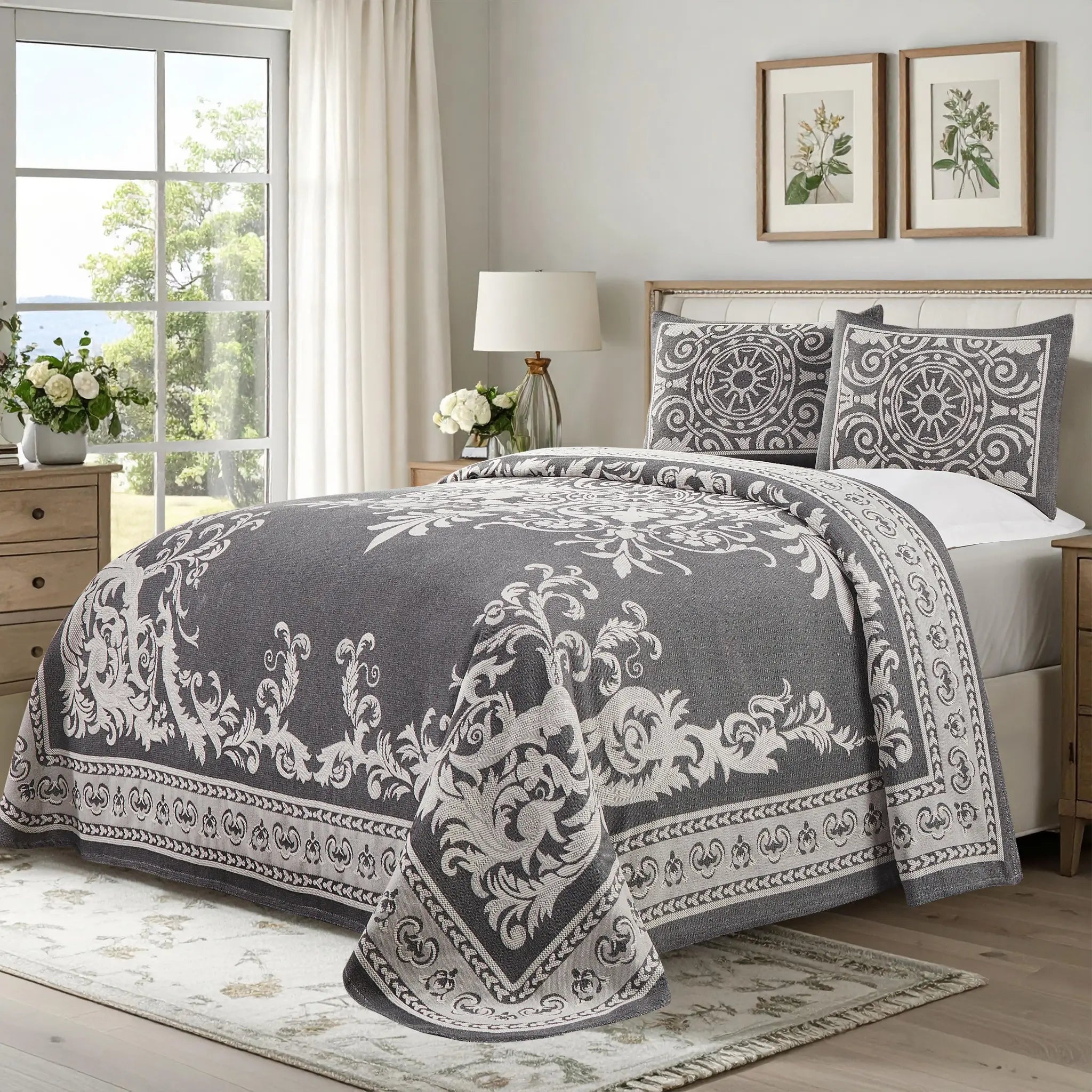 Lightweight Cotton Blend Oversized King Bedspread Sets Adalie Medallion Jacquard