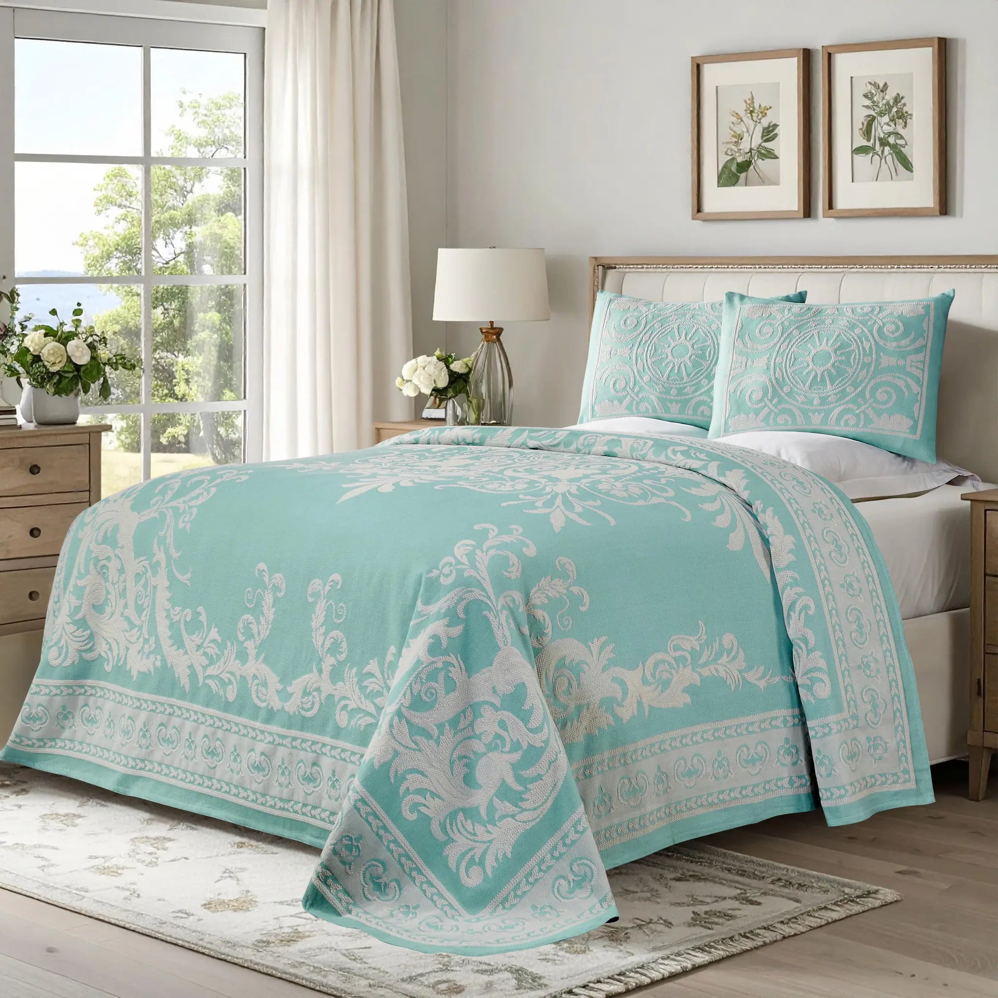 Lightweight Cotton Blend Oversized King Bedspread Sets Adalie Medallion Jacquard