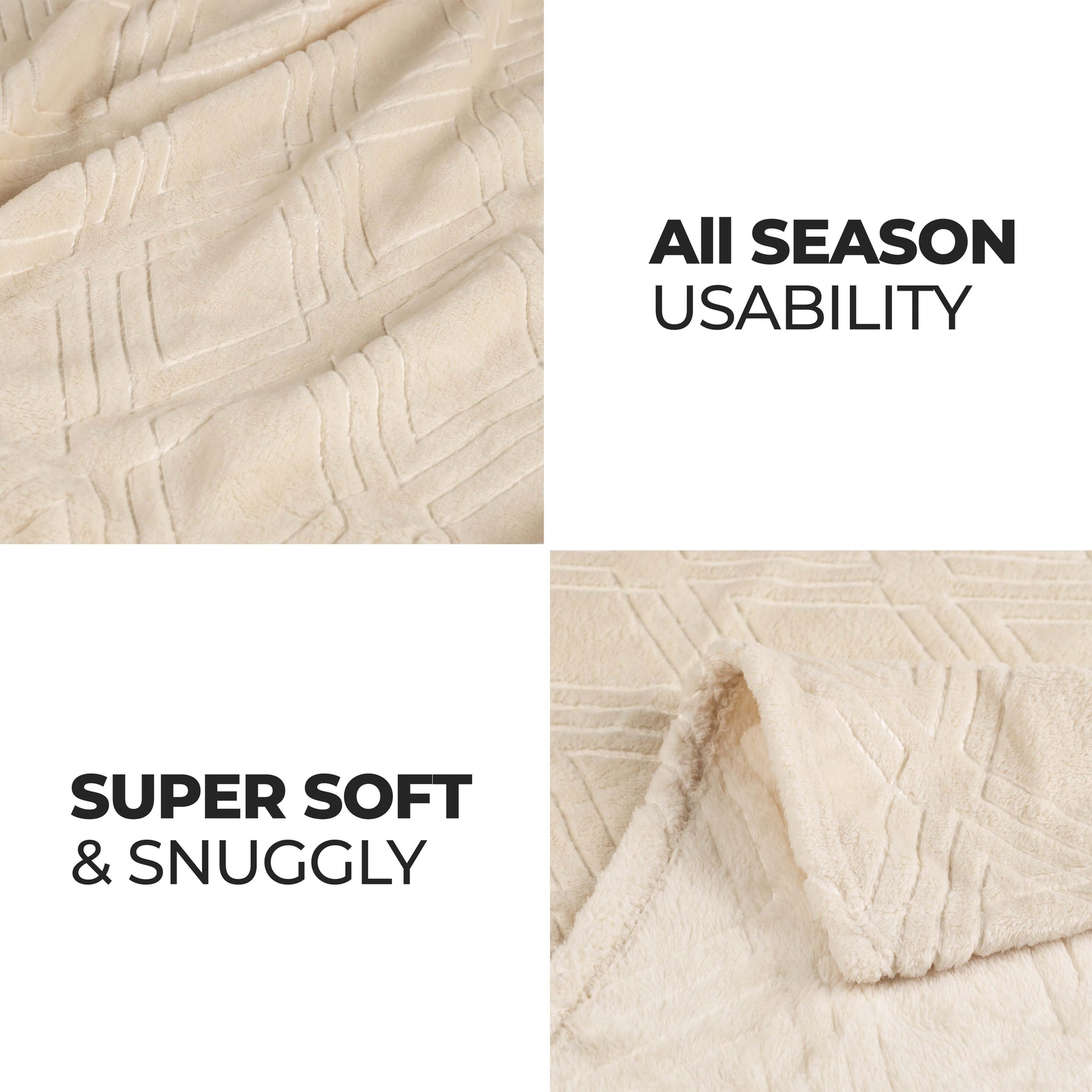 Superior Alaska Diamond Flannel Fleece Plush Ultra-Soft Blanket - Cream