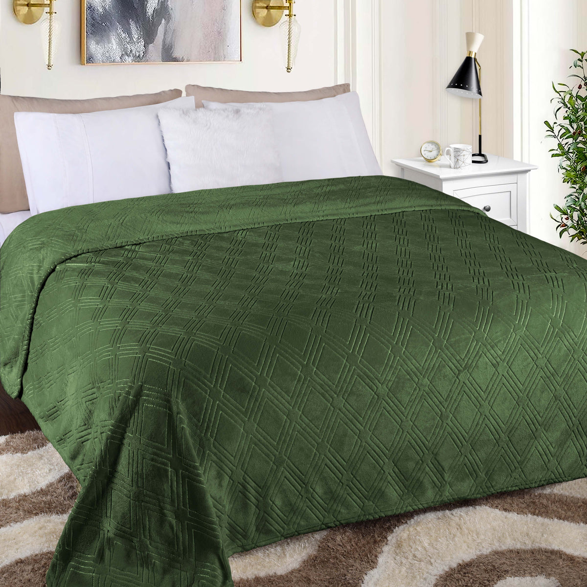 Superior Alaska Diamond Flannel Fleece Plush Ultra-Soft Blanket - Green