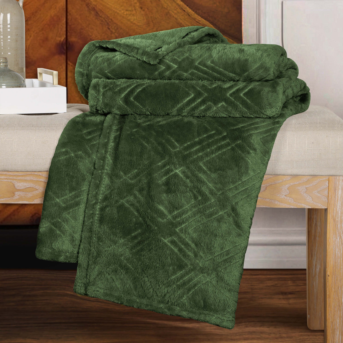Superior Alaska Diamond Flannel Fleece Plush Ultra-Soft Blanket - Green