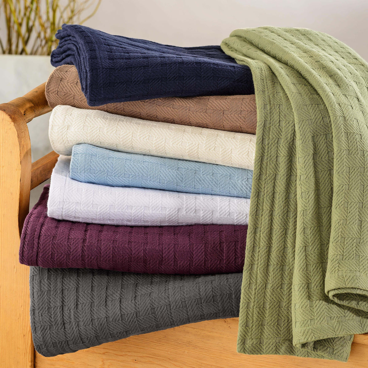 Basket Weave All Season Woven Cotton Blanket - Sage