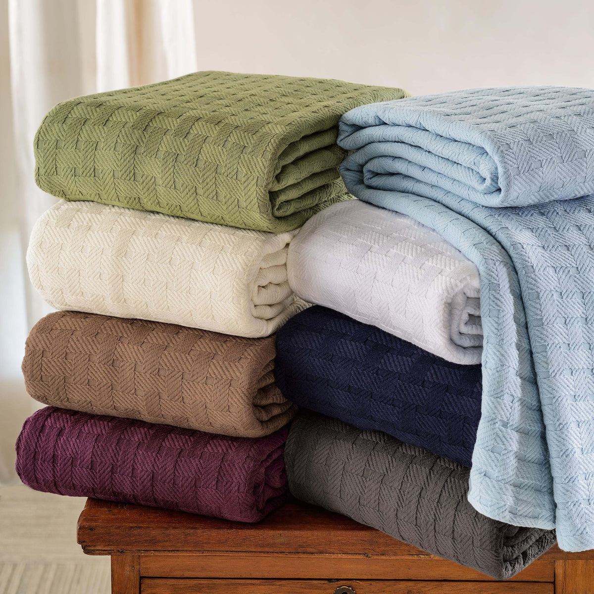 Basket Weave All Season Woven Cotton Blanket - Sage