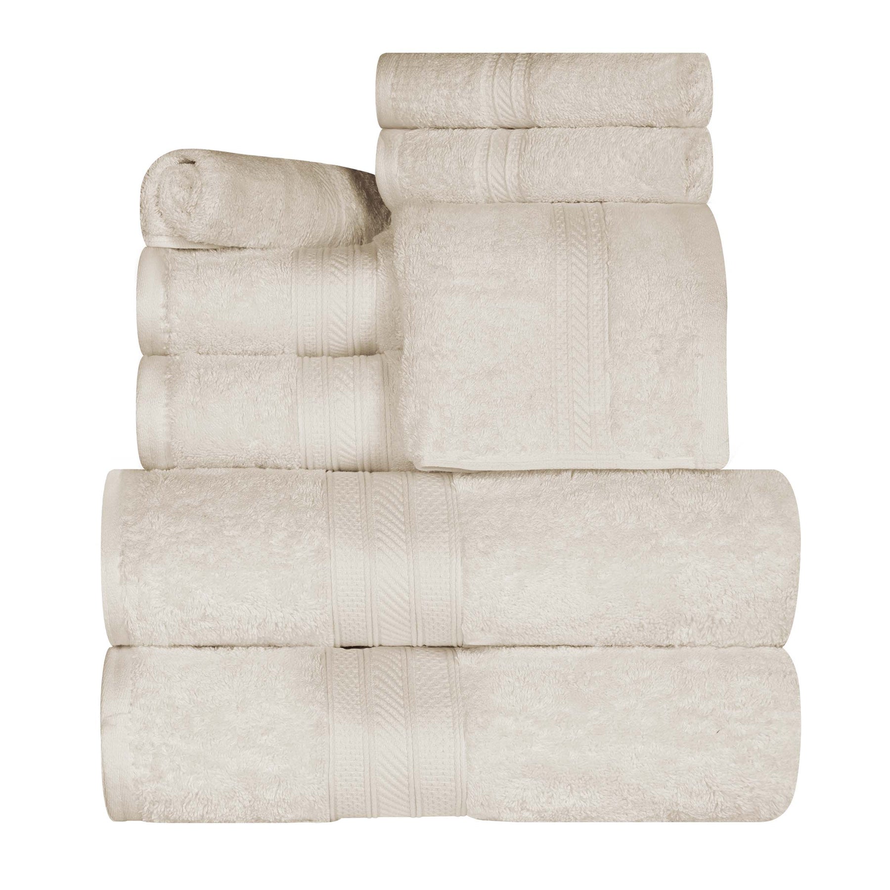 Cotton Heavyweight Absorbent Plush 8 Piece Towel Set - Almond