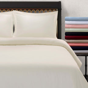 Superior 300 Thread Count Cotton Breathable Solid Duvet Cover Set - Ivory
