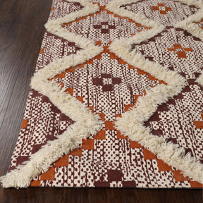 Superior Indoor Area Rug Collection Geometric Design with Cotton-Latex Backing -  Apricot-Brick Red