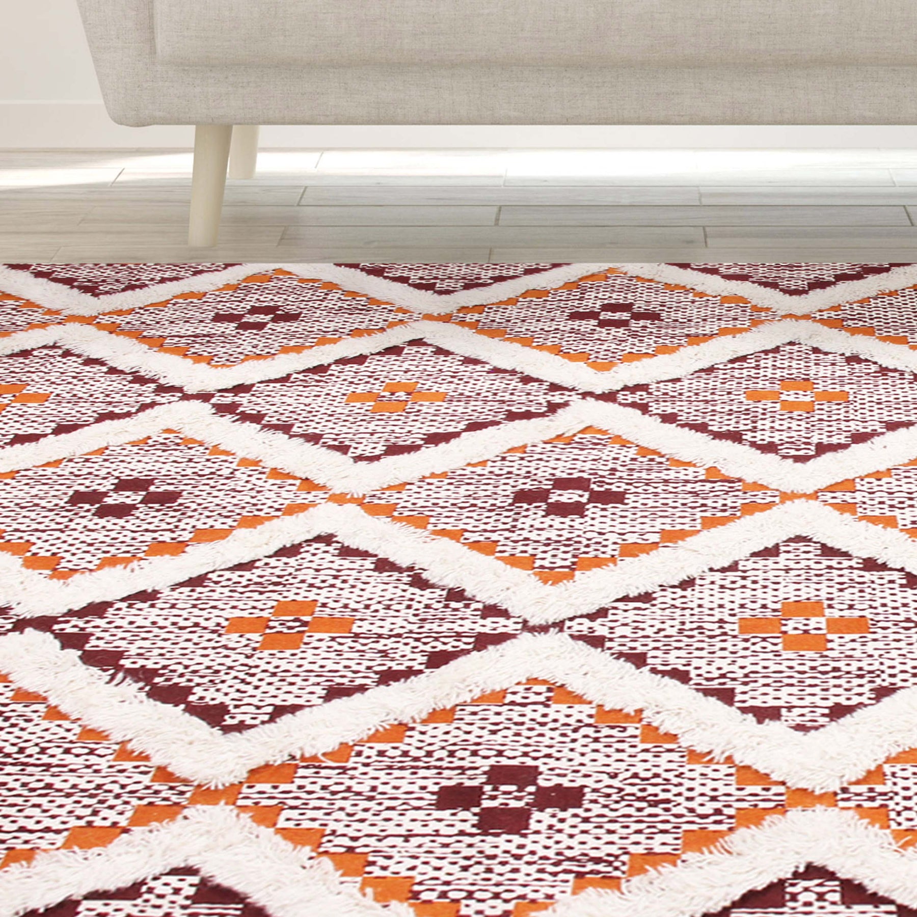 Geometric Wool Cotton Blend Latex Backing Indoor Area Rug