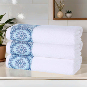 Medallion Cotton Jacquard Textured Soft Absorbent Bath Towel Set of 3