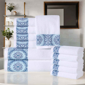 Medallion Cotton Jacquard Textured Soft Absorbent 12 Piece Towel Set
